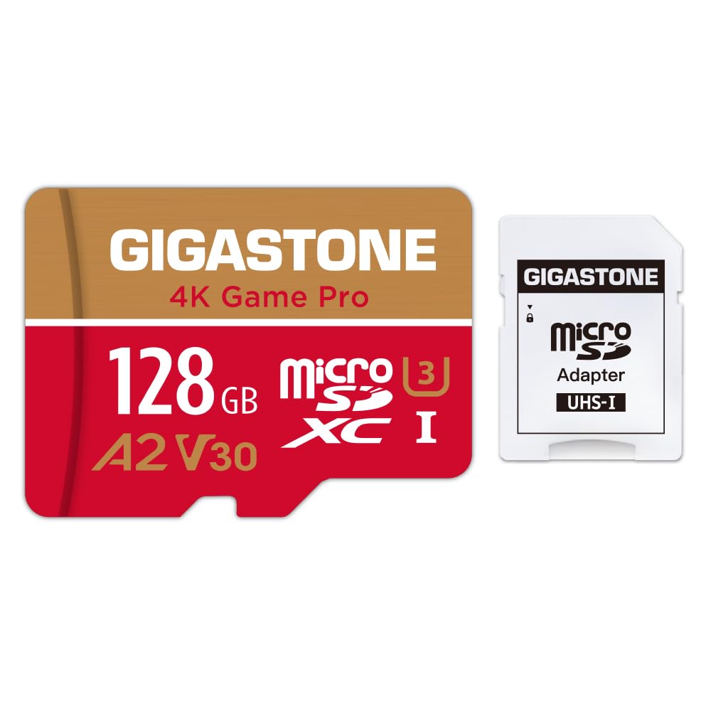 Gigastone 128GB Micro SD Card, 4K Game Pro, Nintendo-Switch 1 SD Card Compatible, A2 Run App, 4K Video Recording, R/W up to 100/50MB/s, Micro SDXC UHS-I A2 V30 U3 C10 Class 10