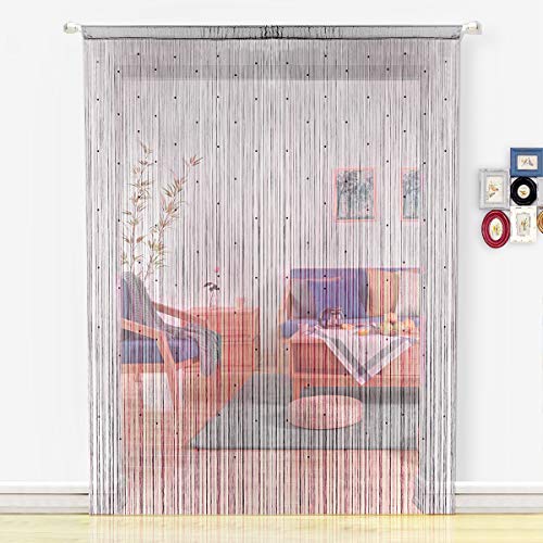 HSYLYM String Curtains Beaded Door Curtain Spaghetti Dense Bead Curtains for Doorways,Grey,90x200cm