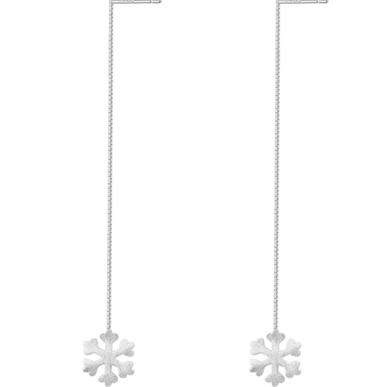 Iszie 925 Sterling Silver Dangle Snowflake Christmas Festive Threader Dangle Drop Earrings for Women