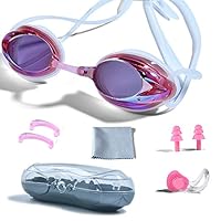 PHELRENA Swimming Goggles, Professional Swim Goggles Anti Fog UV Protection No Leaking for Adult Men Women Kids Swim Goggles with Nose Clip, Ear Plugs, Protection Case and Interchangeable Nose Bridge