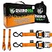 Rhino USA Ratchet Straps Heavy Duty Kit (2-Pack) - 1.6 Inch x 8 Feet (5,208lb Break Strength) - Ultimate Tie Down Straps with Safety S Hooks for Trucks, ATV, UTV, Motorcycle, Cargo & More - Orange