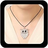 Erimberate Bohemian Owl Choker Necklace Silver Owl Animal Pendant Necklace Owl Leather Wax Cord Necklace Black Onyx Eye Owl Chain Necklace Jewelry for Women
