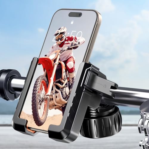 Motorcycle Phone Mount, [No Block Camera] Bike Phone Holder Mount, [Silicone Wrapped] Handlebar Cell Phone Mount for Bike/Scooter/ATV, Fits iPhone 17/16/15/14/13 Pro Max & 4.7
