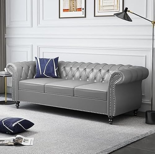 AVZEAR Leather Sofa 3 Seater Couch, Large Sofa Furniture Roll Arm ...