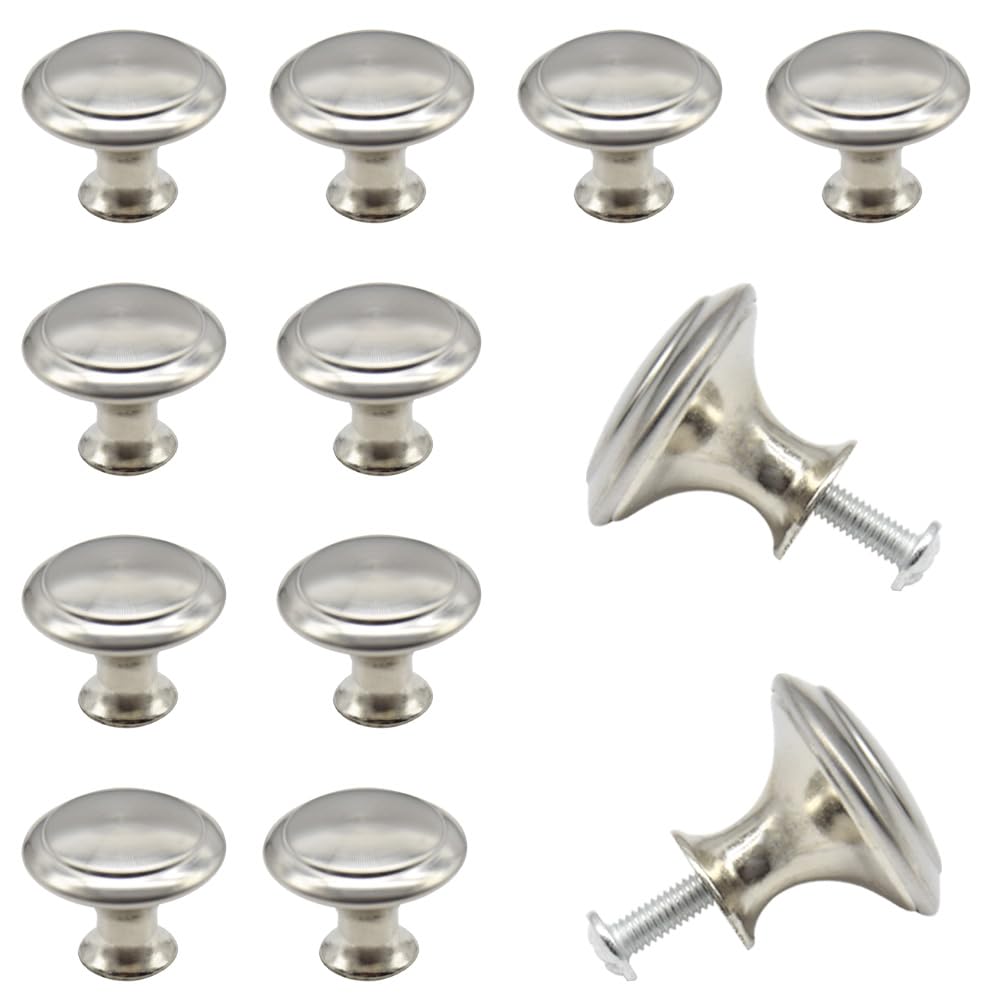 Hocansen 12 PCS Round Drawer Handles 27mm Metal Furniture Pull Knobs with Screws Single Hole Cupboard Door Knobs Silver Mushroom Knobs for Drawer,Cabinet and Dresser (Silver/27mm/LS-YX)