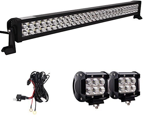 LED Light Bar, Northpole Light 32" 180W Waterproof Spot Flood Combo LED Light Bar with 2PCS 18W CREE Flood LED Work Lights and 12V 40A Wiring Harness for Off Road, Truck, Car, ATV, SUV, Jeep