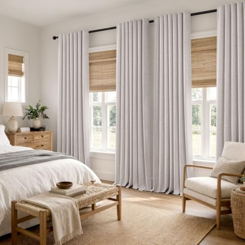 MIULEE 100% Blackout Linen Curtains for Bedroom, Ivory Solid Luxury Decor Thermal Insulation Room Darkening Drapes for Living Room Back Tab Rod Pocket 42 x 84 Inches, 2 Panels