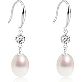 Pearl Earrings for Women, AAA+ Freshwater Teardrop Pearl & Sterling Silver CZ Dangle Earrings, Hypoallergenic Gift Idea