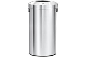 EKO 32-Gallon Round Stainless Steel Open Top Trash Can, Large Commercial Waste Bin with Detachable Lid and Carrying Handle, B