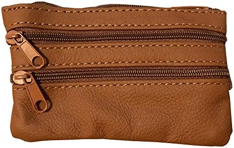 Maven Leathers Genuine Leather Coin Purse with Key Ring, Light Brown