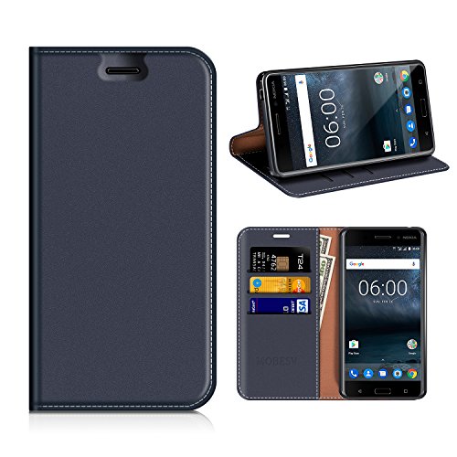 Nokia 6 (2017) Wallet Case, Mobesv Nokia 6 Leather Case/Phone Flip Book Cover/Viewing Stand/Card Holder for Nokia 6 (2017), Dark Blue