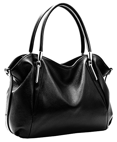 Heshe Leather Shoulder Handbags Vintage Work Tote Cross Body Bags for Womens and Ladies (Black)