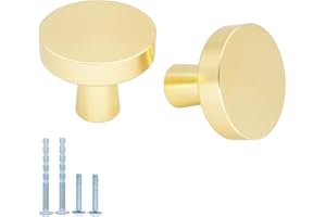 HANIHUA 5 Pack Gold Drawer Knobs Brushed Brass Dresser Knobs, Brushed Gold Knobs for Cabinets Kitchen Cabinet Knobs, Metal Gold Drawer Pulls Cabinet Hardware Round