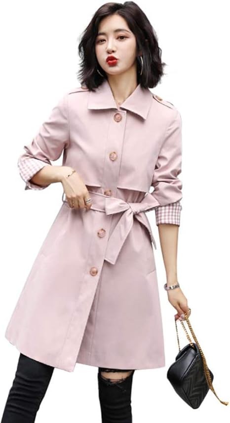 Amazon Yyq Shop トレンチコート レディース ロング丈 コート ステンカラー おしゃれ ジャケット カジュアル スプリングコート スリム 着痩せ 春コート ピンク 通勤 コート ジャケット 通販
