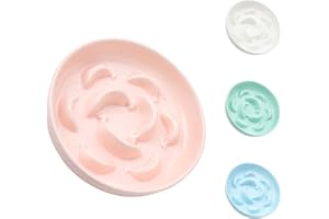 PTOBER Ceramic Cat Slow Feeder Bowl - Pastel Series Slow Feeding Cat Bowl - Cute Maze Cat Food Plate for Healthy Eating - Fun Cat Puzzle Feeder Dish - Dishwasher Safe - 6.3''W x 1.2''H - 7 OZ - Light Pink