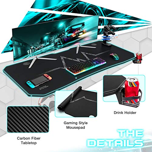 Furmax 55 Inch Gaming Desk T-Shaped PC Computer Table with Carbon Fibre Surface Free Mouse Pad Home Office Desk Gamer… - Image 4