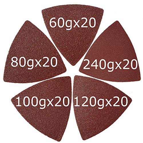 XXGO 102 Pcs 3-1/8 Inch Triangle 60 80 100 120 240 Grits Oscillating Multi Tool Sanding Pads Accessories Kits Compatible with Bosch,Dewalt,Dremel,Fein,Harbor Freight,Ridgid,Ryobi,Rockwell XG8020102