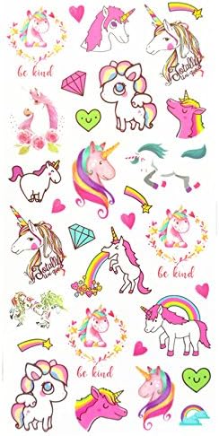 SanerLian Waterproof Temporary Fake Tattoo Stickers Pink Unicorn Horse Cartoon Design Kids Child Set of 2