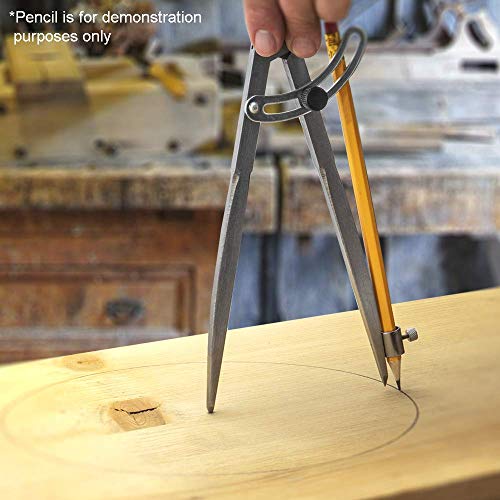 Offidea Professional Woodworking Compass with Wing and Pencil Holder, 8 Inch - Ideal Divider for Carpenter, Drafting, Geometry - Perfect for Drawing or Scribe Large Circle for Any Projects