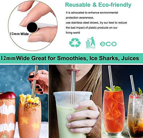 LLK Große 12mm Bubble Tee Milchshake Stroh wiederverwendbar Metall Stroh 304 Edelstahl Trinkhalme Set Gerade Strohrohre – Bild 7