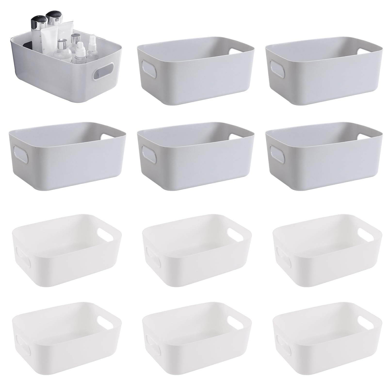 GAOHAN 12Pcs Plastic Storage Basket with Handles, Plastic Storage Boxes Small,Mini Storage Boxes Rectangle,for Shelves, Kitchen, Office, Fridge, Bathroom and Home