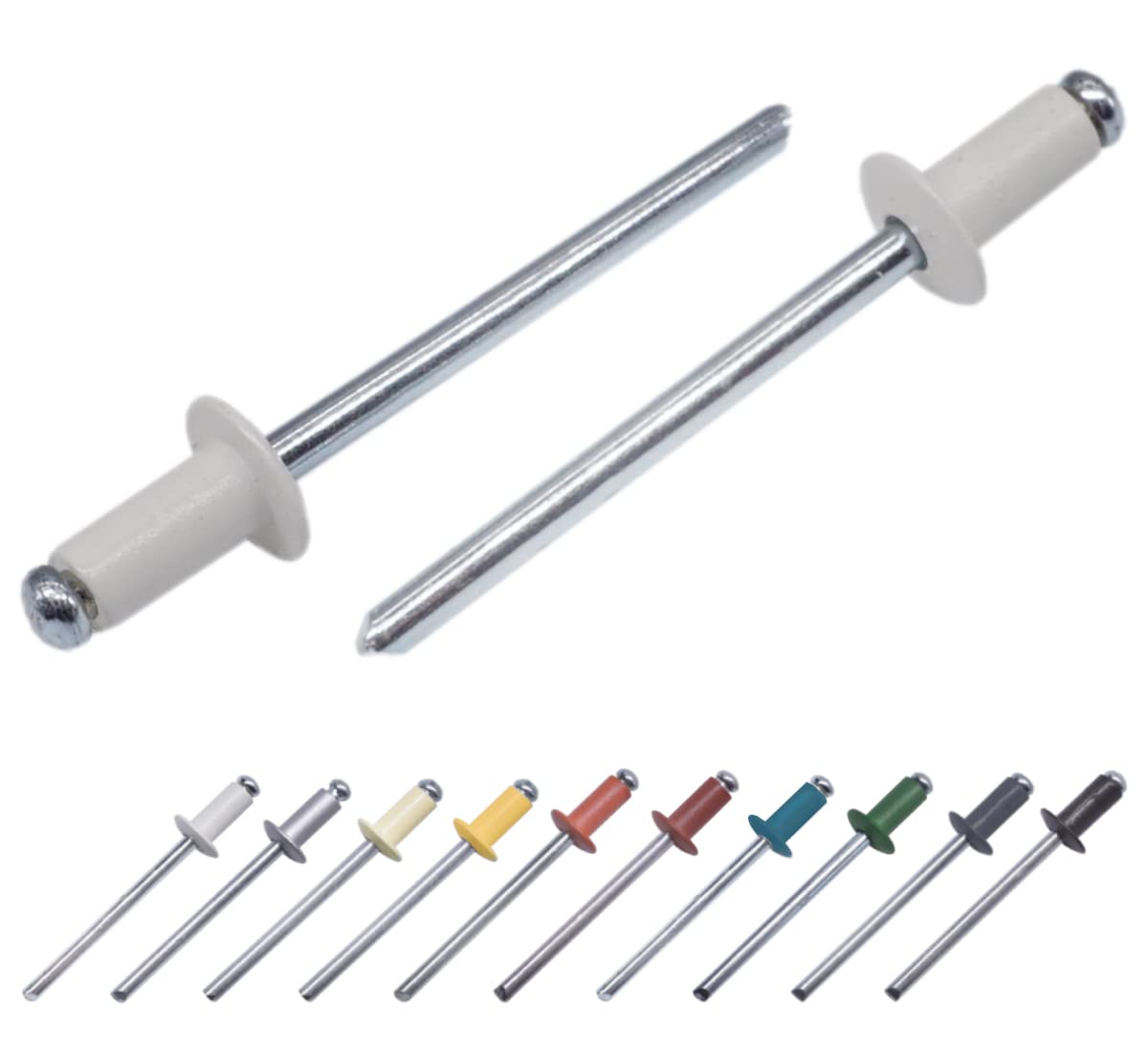 Marcopol (Pack of 100 pcs) Painted Blind Rivets 3.2 x 8 mm, Dome Head, DIN 7337, Aluminum Rivet and Steel Mandrel, Pop Rivets (100, Grey White RAL 9002)