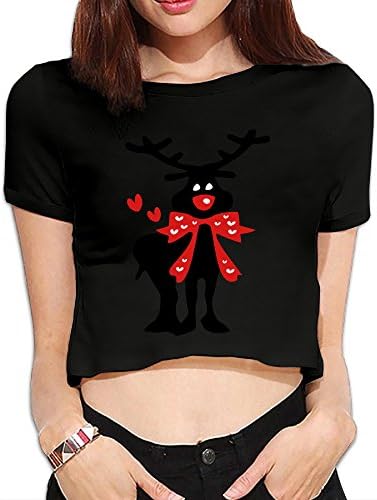 Christmas Reindeer Hearts Vectro ArtBare Midriff Crop Top Dew Navel Sexy T-Shirt
