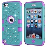 iPod Touch 6th Case, KAMII 3 Layers Verge Hybrid Soft Silicone Hard Plastic Triple Quakeproof Drop Resistance Protective Case Cover for Apple iPod Touch 5 6th Generation (Teal Purple)