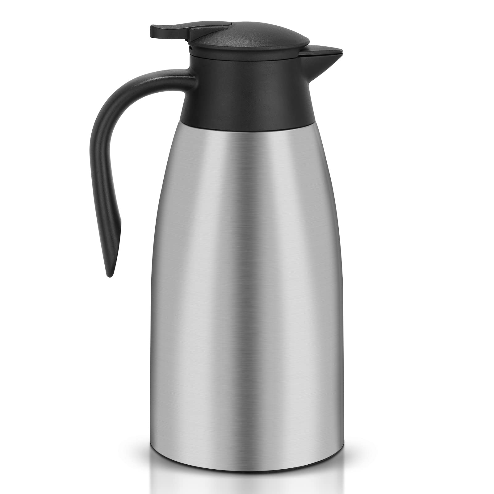 2 Litre 304 Stainless Steel Thermal Carafe, Double Wall Insulated Vacuum Jug, Coffee Pot with Press Button Top, 6 Hrs Heat & Cold Retention, for Coffee, Milk, Tea, Beverage etc (Silver)