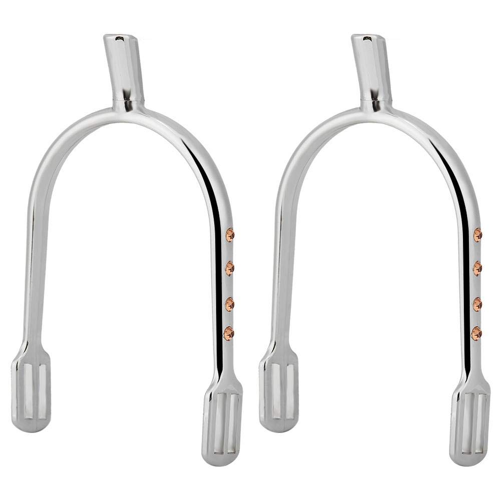 Horse Spurs, Chrome Brass Zinc Alloy Spurs Exquisite Pattern Gear Spurs with Pink Crystals for Young Girl(Sliver)