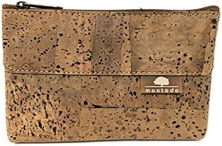 Montado Cork Coin Purse Change Pouch - Handmade in Portugal from Cork Leather - Zippered Pockets Fits Credit Cards Coins