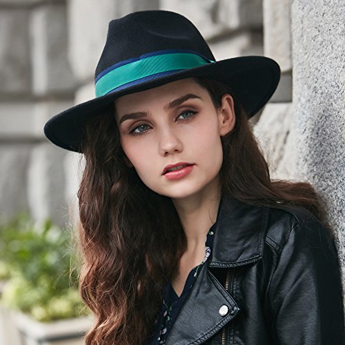 VEC 100% Wool Fedora Hat Vintage Bowler Hats Wide Brim Hat for Women - Thumbnail 2