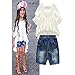 Lankey Girl Children clothing little kids' 2 Piece Cotton Flounced Sleeves Casual Coat Jeans Pants Sets, blue and Ivory, 3-4