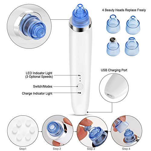 Blackhead Remover Blackhead Vacuum Suction Remover, USB Rechargeable Blackhead Comedo Vacuum Suction Facial Pore Cleanser Acne Extractor, Electric Skin Cleaner Blackhead Extraction Tool, (White)