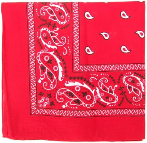 Bandanas By The Dozen 100% Cotton, Head Wrap 22" x 22" (Red, 22" X 22")