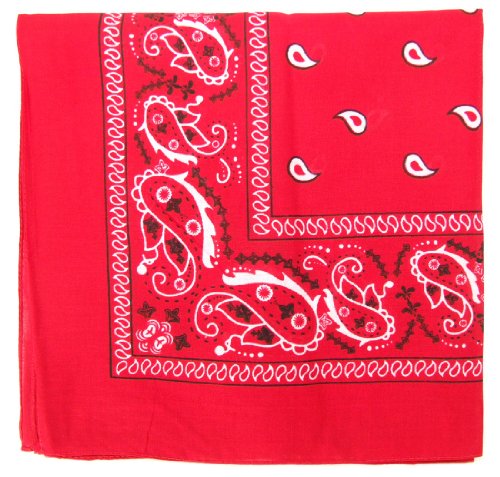 Bandanas By The Dozen 100% Cotton, Head Wrap 22" x 22" (Red, 22" X 22")