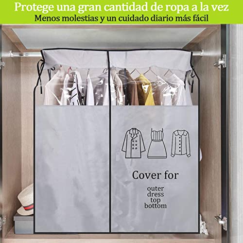 Protector de Ropa Colgante, Transpirable Reutilizable de Ropa Colgante para Trajes, Funda Protectora para Ropa con Cinta y Correa Mágicas,Ideal para Abrigos, Vestidos, Trajes,Chaqueta y Ropa Más Larga