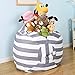 BROLEX Extra Large 38'' Stuffed Animals Bean Bag Chair Cover-100% Cotton Canvas Kids Toy Storage Zipper Bags Comfy Pouf for Unisex Boys Girls Toddlar, Grey White Stripe
