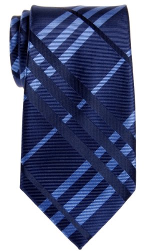 Retreez Exquisite Plaid Check Woven Microfiber Men's Tie - Navy Blue