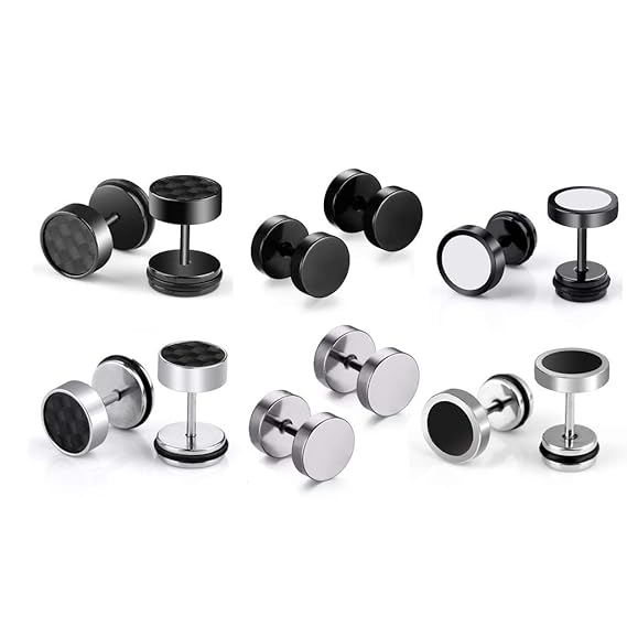 Hongyantech 6 Paare Edelstahl Creolen Ohrringe Set für Damen Herren, Allergiefrei Ohrstecker Stecker Ohrschmuck, Silber Schwa