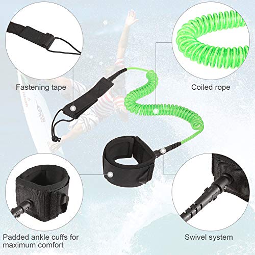 image for Zacro 10in Premium SUP Leash - Coiled Stand Up Paddle Board Surfboard 