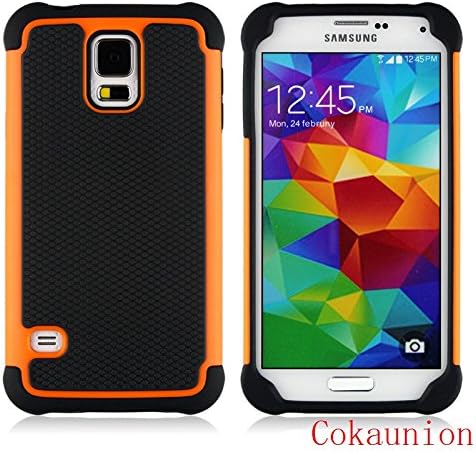 Samsung S5 case,galaxy S5 case,CUNNEW[Non-slip][Shockproof][PC+TPU][Two-in-one][Football lines]Dual Hard External Shell and Soft Internal Silicon Protection Inlay protective jacket. (Orange)