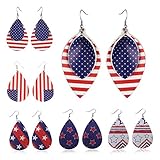 American Flag Faux Leather Earrings, Women Girls Teardrop Leaf Petal Dangle Earrings, Double Sided USA Flag Statement Drop Earrings Lightweight, 4th of July Patriotic Jewelry Clothing Accessory Decors