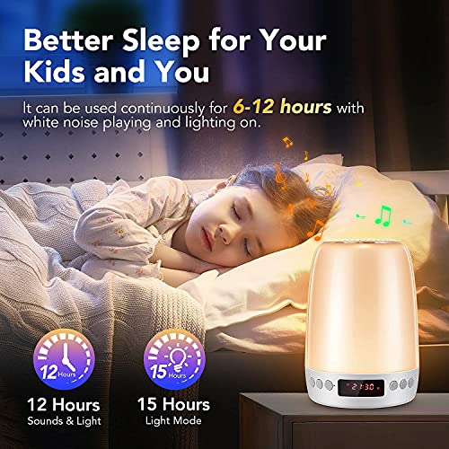 Kids Night Lights for Kids Room,Baby Night Light with White Noise,Color Changing Nursery Night Lights for Kid Sleep,Touch Battery Nightlight for Children with Bluetooth Speaker&Alarm Clock for Bedroom
