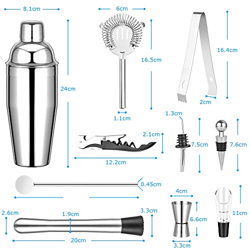 GOLDGE 12 Stück Cocktail Set Cocktail Shaker Cocktail Mixer Geschenk Set Bar Zubehör 750 ML Cocktailshaker Edelstahl für… – Bild 5