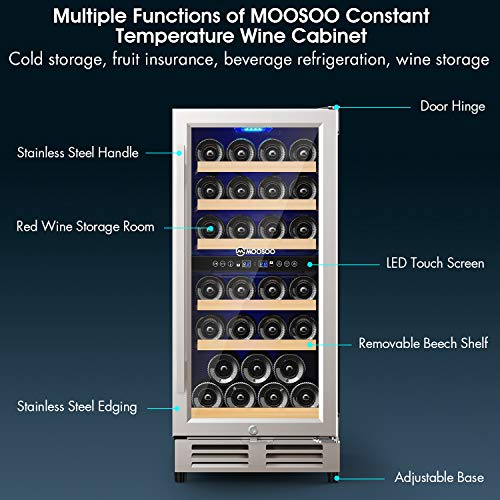 MOOSOO 15'' Dual Zone Wine Cooler Refrigerator Builtin or Freestanding