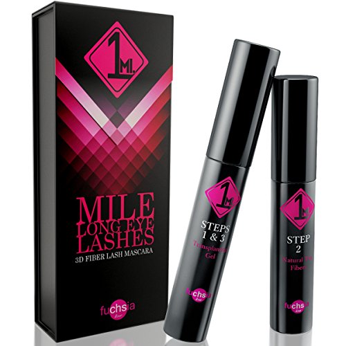 FUCHSIA Line 3D Fiber Lashes Mascara - Best Eye Lash Lengthening Makeup Fibers and Black Gel Set - The Benefit of Voluminous Eyelashes Without Falsies or Extensions