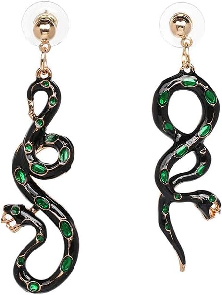 Asymmetrical Emerald Snake Drop Earrings,Cold-blooded Animal Python Cobra Dangle Earrings for Women Girls Christmas Gifts