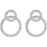 Rhinestone Double Circle Earrings for Women Zirconia Crystal Earrings Sparkly Statement Earrings Wedding Party Prom Jewelry Gifts