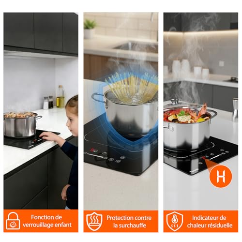 Topwish Induction hob with 2 burners, induction hob, flexible zones, built-in hob, 30 cm, with booster, 9 levels, timer, child safety, automatic switch-off, warm keep, 3500 W | Table de cuisson encastrable 30cm, avec Booster, 9 Niveaux, Minuterie, Sécurité Enfant, Arrêt automatique, Maintien au chaud